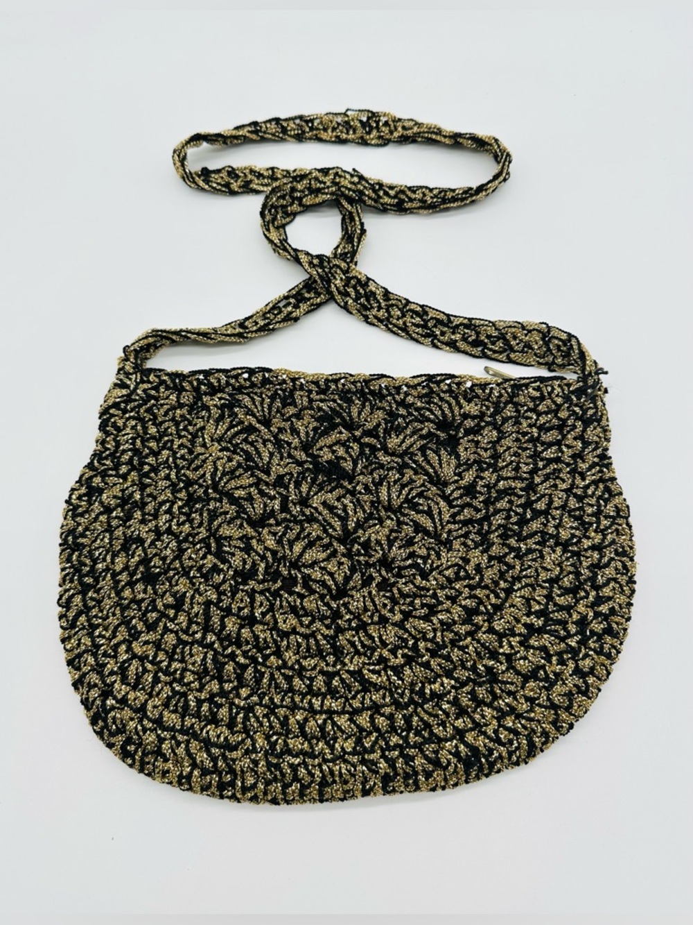 Crochet Metallic Gold Black Handbag Made In Italy Expressly For Lerner Shops